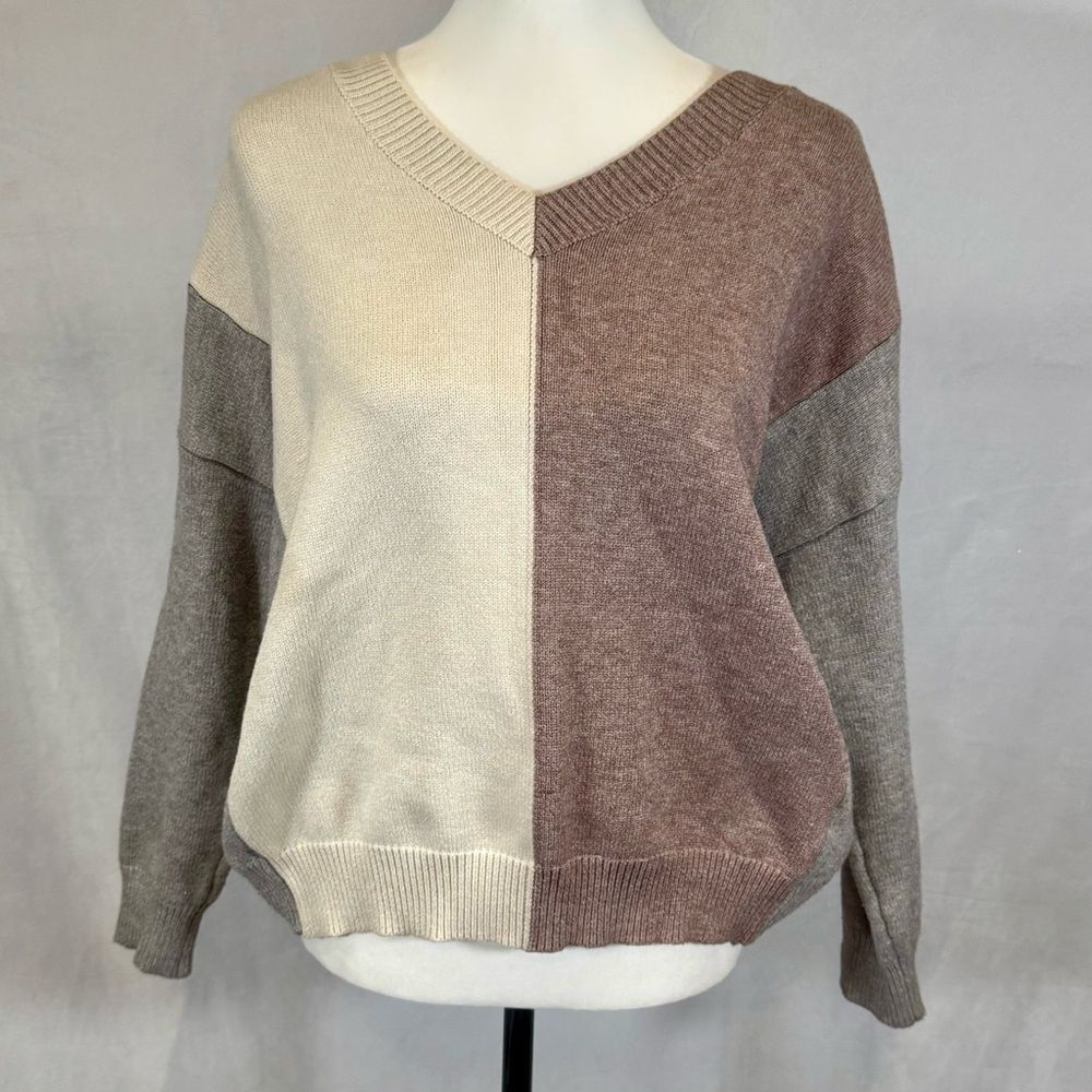 Mainstrip Cream Mauve And Gray Color Block Sweate… - image 2